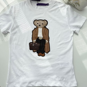 T-shirt à manches courtes pour femme en pur coton, collection Printemps/Été 2026, motif ours <span class=keywords><strong>RL</strong></span>, broderie appliquée robuste, style dessin animé, col ras du cou - Product Image 1