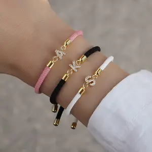 2023 neue Pave Zirkon A-Z Anfangs buchstaben Armbänder für Frauen bunte verstellbare Seil Charm Armband für Frauen Schmuck Geschenk