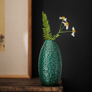 Retro <b>Ceramics</b> <b>Ceramic</b> <b>Vase</b> Set Green Textured Mini <b>Vases</b> For Home Decor Living Room Table Ornament - Product Image 4