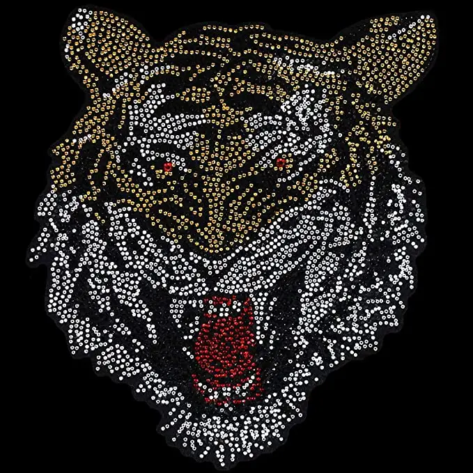 Hot selling animal rhinestone pattern tiger transfer custom fashion hoodie applique