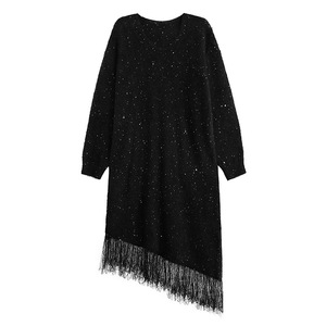 Bettergirl 2025 printemps nouveau Niche Design <span class=keywords><strong>robe</strong></span> en <span class=keywords><strong>laine</strong></span> femmes ample <span class=keywords><strong>mi</strong></span>-longueur gland <span class=keywords><strong>pull</strong></span> en tricot - Product Image 1
