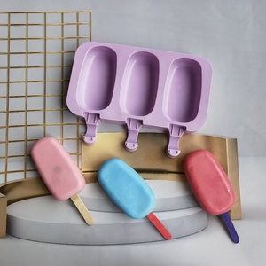 Molde de helado de silicona <span class=keywords><strong>Magnum</strong></span> de 3 celdas, bandeja de cubitos de hielo para pastel de Chocolate, barra de dulces, DIY, herramientas de palo de madera - Product Image 3