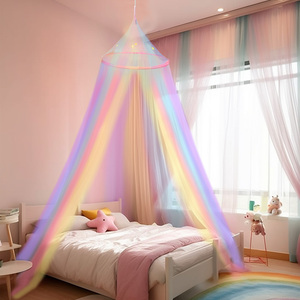 Arcobaleno principessa <span class=keywords><strong>letto</strong></span> a baldacchino con stelle luminose zanzariera camera decorazione tende da <span class=keywords><strong>letto</strong></span> per le ragazze si adatta a due letti Queen Size - Product Image 2