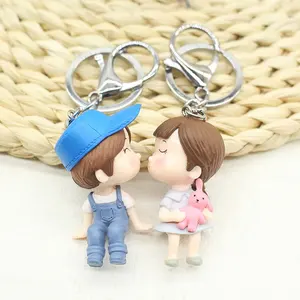 Wholesale Custom PVC Cartoon Character Cute Couple Pendant Simple Delicate Keychain For Gift