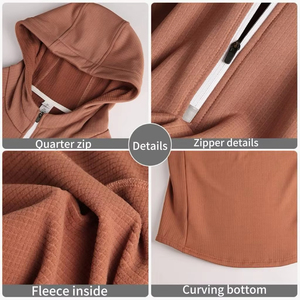 Manufacturer Active Men'S Breathable Long Sleeves Fleece Half <strong>Zip</strong> <strong>Hooded</strong> Tops Fitness Workout Custom Plain Running Shirts Hoodie - Product Image 4