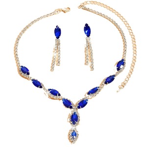 Dropshipping Shopify Ensemble de boucles d'oreilles à franges colorées et collier à pendentif marquise pour femmes Bijoux de mariée Style coréen japonais - Product Image 1