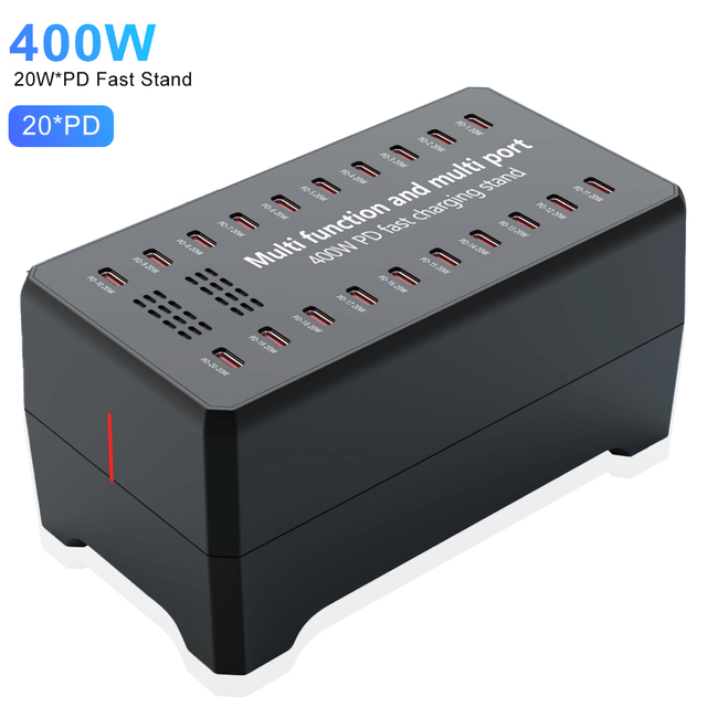 OEM 400W Gan PD Fast Charger 20 Ports PD 20W Tablet Charging Stand HUB for iPhone 17 16 Quick Charger for Laptop Tablet Phone