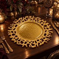 Assiette de présentation en plastique de 13 pouces, finition poudrée, élégante, vert émeraude, style baroque, bord ajouré, finition brillante texturée, pour événements