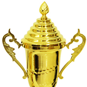 Golden <b>Trophy</b> <b>Cup</b> With Lid And Handles 37.5cm Height For Awards And Events Durable Metal Base Plastic Construction - Product Image 3