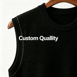 Gilet en tricot de cachemire sans manches pour femme, col rond, pull côtelé décontracté, gilet de printemps - Product Image 3