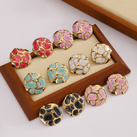 Boucles d'oreilles clous étanches en acier inoxydable 304 plaqué or 18 carats, avec émail goutte d'huile, motifs cœur, géométriques, fleur, papillon, nœud et perle, tendance