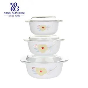 Nhà cung cấp nhà máy thủy tinh 3 cái Set cheapopal bát thủy tinh đặt Baking Chảo Opal Glass bakeware cho khách sạn dịch vụ nhà hàng