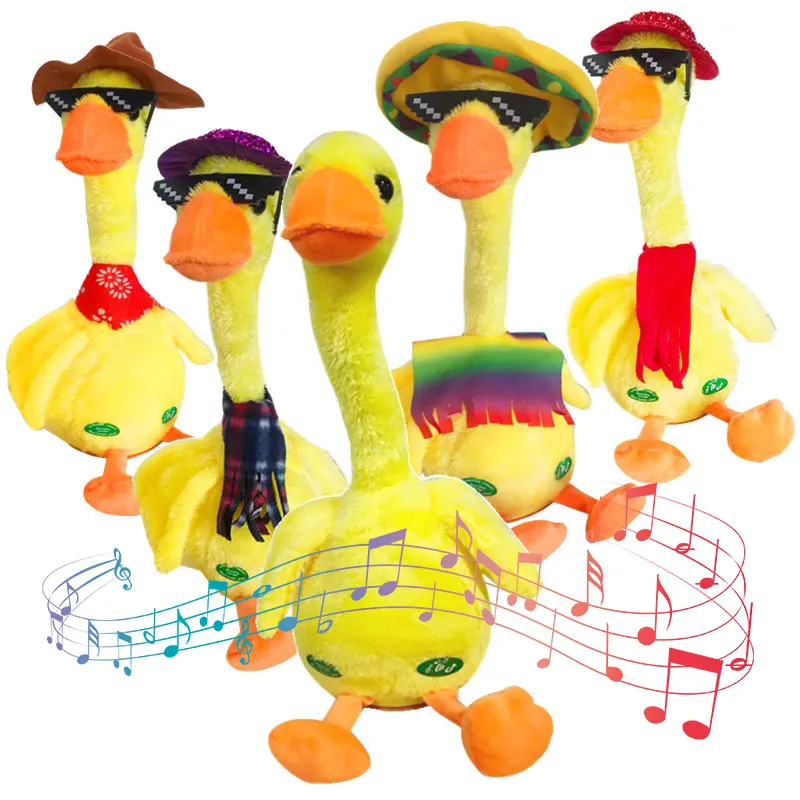 Trend Dancing Singing Recording Funny Clothes Twist And Swing Electric Yellow Plush Talking Duck Toys
