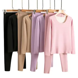 AI-MICH Silk Wool Fabric Autumn Winter Thin Women Thermal Sets Inner Wear Underwear For Women Fleece Thermal Underwear Girl