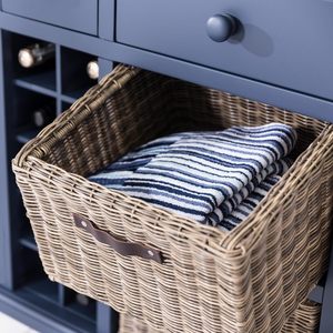 Fully Assembled Navy Blue Acacia Wood Kitchen Dining Furniture 3-Drawer <strong>Sideboard</strong> 4 Storage <strong>Baskets</strong> Wine Rack (W120 H85 D42 Cm) - Product Image 4