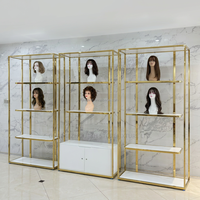 Meuble de Présentation Moderne pour Perruques de Salon, Étagère de Luxe en Acier Inoxydable Doré pour Cheveux Naturels
