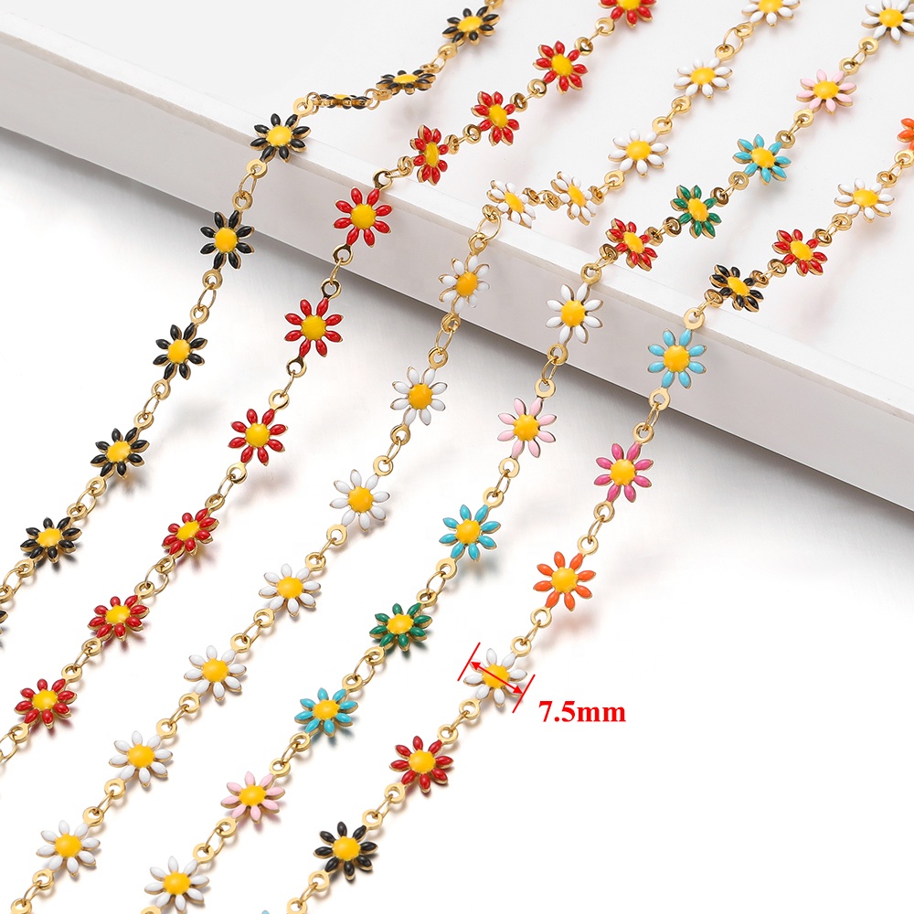 Enamel Flower Daisy Chains DIY Jewelry Supplies Handmade Accessories Necklace Bracelets Making Crafts
