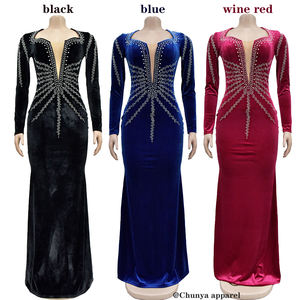 Vestido de fiesta de terciopelo vestido de fiesta con cuentas de diamantes de imitación elegante vestido de noche al por mayor - Product Image 2