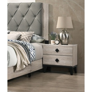 Contemporary Cream Nightstand With Drawers Bed <b>Side</b> Table Plywood Storage - Product Image 1