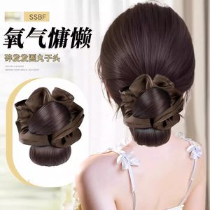 Ssbf Hair Bun Clip With Realistic Hair For Women Low Bun Updo Style <b>Brown</b> Color Manual Made Wig Ponytail - Product Image 1
