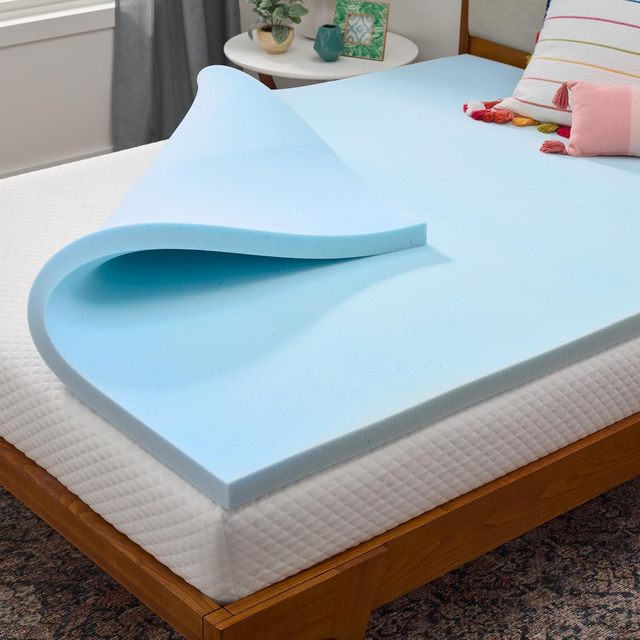Queen Memory Foam Mattress Topper-5cm Gel Infused Polyester Fiber Soft Firmness Plush Feel Cooling Hypo-Allergenic Removable