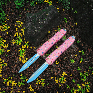 Cuchillo Pink Donut Drop Point Bowe con hoja de acero 5CR15mov, mango de aleación de aluminio CNC, para exteriores, camping, supervivencia, bricolaje, táctico, defensa personal - Product Image 2