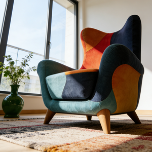 <span class=keywords><strong>Poltrona</strong></span> con Schienale Alto in Velluto Patchwork Stile Bohémien, <span class=keywords><strong>Ergonomica</strong></span> e Imbottita, Comoda <span class=keywords><strong>Poltrona</strong></span> con Braccioli per Sala d'Attesa - Product Image 4