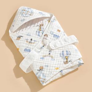 100% Cotton Woven Cartoon Super Soft Baby Hooded <b>Blanket</b> Breathable Quick Dry Muslin Wearable Kids - Product Image 1