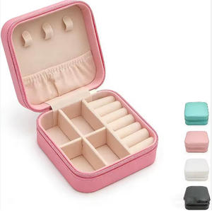 Custom Logo Square Jewelry Box Organizer <b>Mirror</b> <b>Small</b> Travel Zipper Closure PU Leather Ring Necklace Earring Christmas - Product Image 1