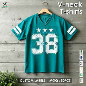 เสื้อฟุตบอลคอวีแบบกำหนดเองสำหรับผู้ชาย สไตล์วินเทจ พิมพ์ลายหมายเลข ผ้าคอตตอนหนา เสื้อยืดกีฬา รับผลิตแบบ OEM ODM พร้อมโลโก้ตามสั่ง - Product Image 1