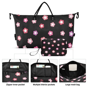 Ensemble de sacs de voyage sportifs pliables à grande capacité, imperméables et durables, avec fermeture éclair, motifs de petites fleurs, 2 pièces - Product Image 2