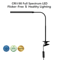 Lampe de bureau LED contemporaine à col flexible, commande par bouton-poussoir, construction métallique, luminosité et température de couleur réglables