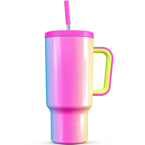 Vaso Térmico de 40oz Estilo Americano con Asa, de Acero Inoxidable, Aislamiento al Vacío, Degradado, para Bebidas Frías, Viajes, Camping, Botella de Agua - Product Image 4