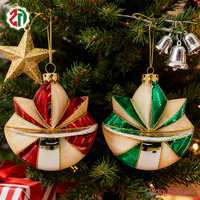 Fait à la main paillettes rouge vert géométrique Art noël verre fleur boule suspendus ornement pour noël boule de verre fête fête décor