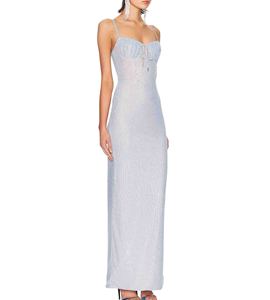 Vestido Largo de Tirantes Finos con Adornos de Diamantes, Corte Ajustado, para Mujer, Modelo 2026, Ideal para Invitadas de <span class=keywords><strong>Boda</strong></span>, Novias, Graduaciones, Cócteles y Fiestas - Product Image 5