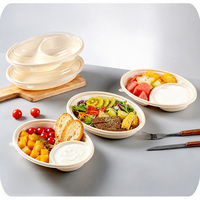 Assiettes jetables biodégradables à 2 compartiments de 800 ml (6,9 x 9,5 pouces) pour la restauration rapide à emporter avec couvercle transparent