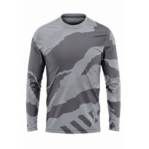 เสื้อรัดรูปแขนยาวสำหรับผู้ชาย สีเทา ลายพราง พิมพ์ลายแบบซับลิเมชั่น แห้งเร็ว ผลิตจากโพลีเอสเตอร์ เหมาะสำหรับใส่ออกกำลังกาย - Product Image 1
