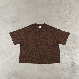 メンズ オーバーサイズ Tシャツ ヒップホップ ストリート系 レオパード柄 ボクシーシルエット クルーネック カスタムロゴ対応 熱転写プリント - Product Image 6