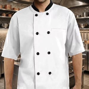 เสื้อเชฟแบบยูนิเซ็กซ์ทรงอสมมาตรยี่ห้อ Uniformates OEM พร้อมโลโก้สั่งทำพิเศษ ผ้าตาข่ายด้านข้าง แขนยาว ติดกระดุมแบบทอ ผลิตจากผ้าโพลีคอตตอน - Product Image 2