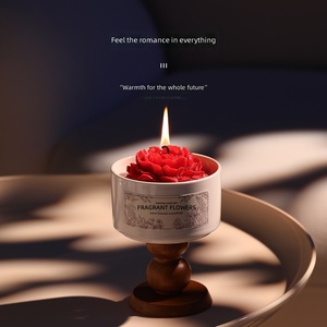 Ensemble cadeau de bougies en cire de soja en forme de fleur de luxe avec support en bois, bougie parfumée pour la maison, aromathérapie, pour anniversaire, mariage - Product Image 2