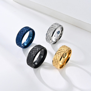 Frosted Titanium Steel <b>Ring</b> Geometric Pattern Unisex Fashion Jewelry Gift Index Finger Band K-R454 - Product Image 2