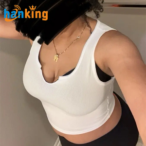 Débardeur court tissé Ehanking pour femme, couleur unie, coupe ajustée, col en V, sans manches - Product Image 2