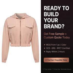 Sudadera con capucha premium personalizada para <span class=keywords><strong>mujer</strong></span> con cremallera, cordón de ajuste con anilla en O, capucha corta, puños elásticos, estilo utilitario, marca privada - Product Image 6