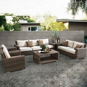 طقم أريكة خارجية عصرية من الراتان بمقاعد 1 و<span class=keywords><strong>2</strong></span> و3 مقاعد، مقاومة للماء بإطار ألومنيوم، أثاث للفناء مناسب للشقق والفلل والفنادق والساحات - Product Image 1