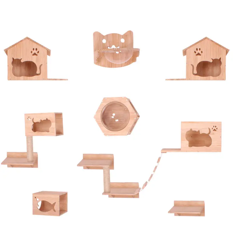 Роскошный деревянный домик с кошачьими деревьями, натуральная мебель для деревьев, оптовая продажа, Настенная хижина