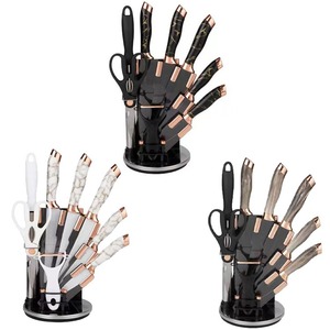 Coffret de 9 couteaux de chef en acier inoxydable de qualité supérieure avec support, finition marbrée dégradée, pour <span class=keywords><strong>cuisine</strong></span> <span class=keywords><strong>et</strong></span> restaurant - Product Image 2