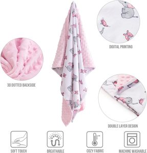 Vente directe du fabricant Couverture à pois en minky en peluche micro douce et soyeuse avec impression d'éléphants - Product Image 5
