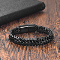 Bracelet élégant et tendance en cuir PU avec chaîne Franco en acier inoxydable 316L plaqué or PVD 18 carats et fermoir magnétique – Cadeau pour homme