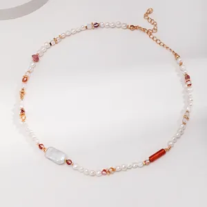 Beaded Necklaces Beaded Bracelet 925 Sterling Silver Strawberry stone Natural strawberry crystal gravel pearl necklace