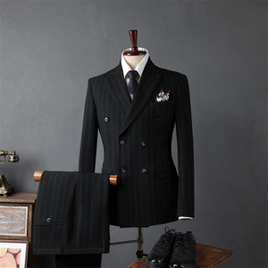 Trajes de negocios informales para hombres, chaquetas a rayas con doble botonadura, estilo frontal plano, conjunto de ropa de <span class=keywords><strong>boda</strong></span> para padrinos de <span class=keywords><strong>boda</strong></span> y novios - Product Image 6